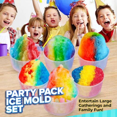 6 Pack Hawaiian Shaved Ice Mold Party Set with Lids, Up Your Game For Much More Snow Cone Treats, BPA-Free Cups Two Bonus Lids, Easy Stackable Freezing, Compatible with S900A, S777 & Others