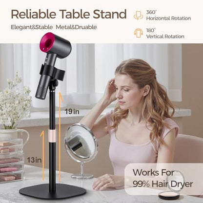 Hair Dryer Stand Holder-19 inch Ultra Stable Countertop Blow Dryer Stand | Enlarged Base Pedestal, Hands Free Blow Dryer Stand, 360 Degree Rotating, Height Adjustable, Works for 99% Blow Dryer