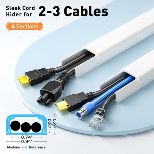 Delamu TV Cord Hider, Cord Covers for 2-3 Wires on Wall, Paintable Cable Hider Wire Covers for Cords, Easier Setup Wire Hiders for TV on Wall, Cable Cover Management to Hide Wires, W0.94H0.47in, White