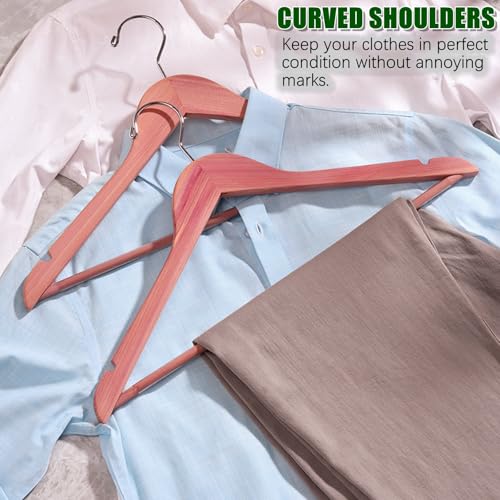 Amber Home 30 Pack Natural Red Cedar Wooden Suit Coat Hangers for Closet | Wooden Clothes Hangers with Non-slip Pants Bar, Cedar Hangers for Shirts, Jackets, Dresses, and Pants