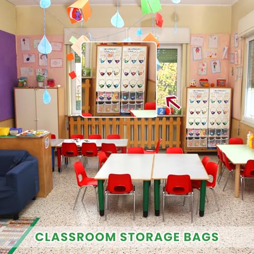 2 Pack Classroom Headphone Storage Organizer 30 Pockets PVC Clear Classroom Pocket Chart over The Door Hanging Headphone Holder Storage with Digital Stickers for Library Door Hanger(White)