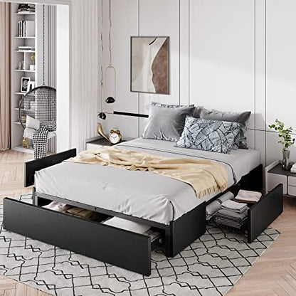 Allewie Full Size Platform Storage Bed Frame with 3 Drawers, Black