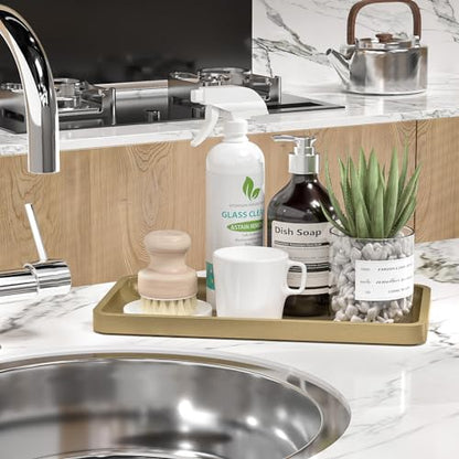 Weenson Gold Bathroom Vanity Tray for Countertop Perfume Makeup Jewelry Decor Candle, Bamboo Kitchen Tray for Soap Dispenser Spice Coffee, Toilet Tank Tray 11.81”L x 6.1”W x 0.79”H