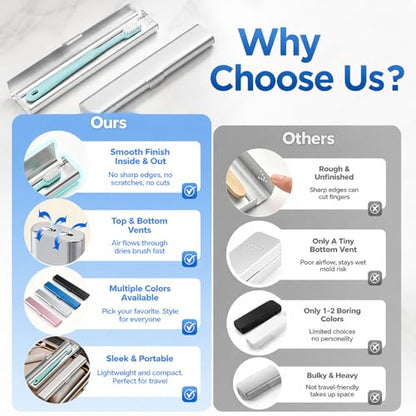 Portable Toothbrush Travel Case: 3 Pack Breathable & Dirt-Proof Hotel Camping Outdoor - Aluminum for Storage Recyclable Traveler (3, Multicolor)