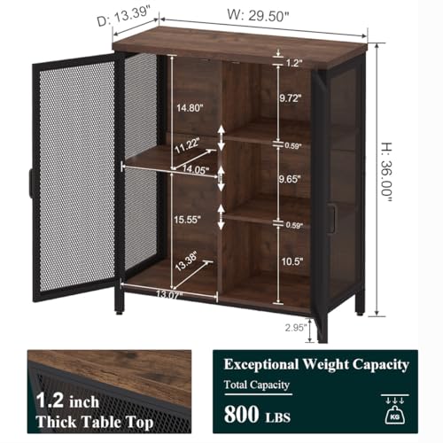 Coffee Bar Cabinet for Liquor, Small Storage Cabinet for Home Kitchen, Farmhouse Sideboard Buffet Cabinets, Industrial Alcohol Cabinets for Dining Entryway Living Room (Rustic Oak)