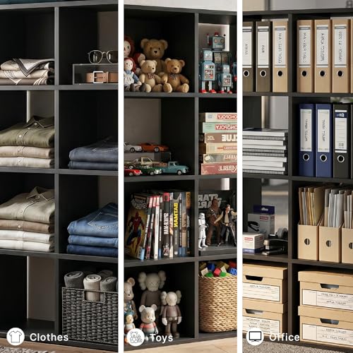 Signature Design by Ashley 8 Cube Storage Organizer, Black Bookcase | Engineered wood and decorative laminate, Dual-position vertical or horizontal setup, Fits 10.5-inch bins, Langdrew Series