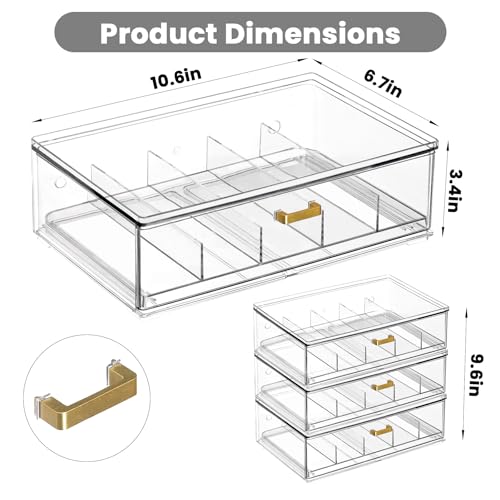 LALOBLUE Clear Acrylic Sunglasses Organizer, Stackable Eyeglass Storage Case with Gold Handles, Glasses Display Holder