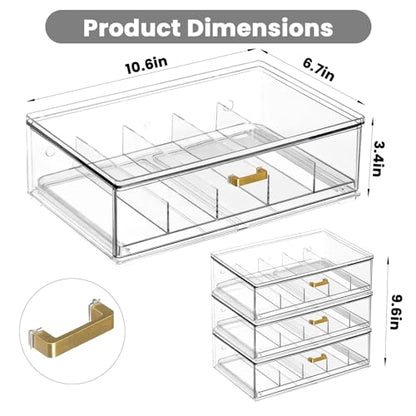 LALOBLUE Clear Acrylic Sunglasses Organizer, Stackable Eyeglass Storage Case with Gold Handles, Glasses Display Holder