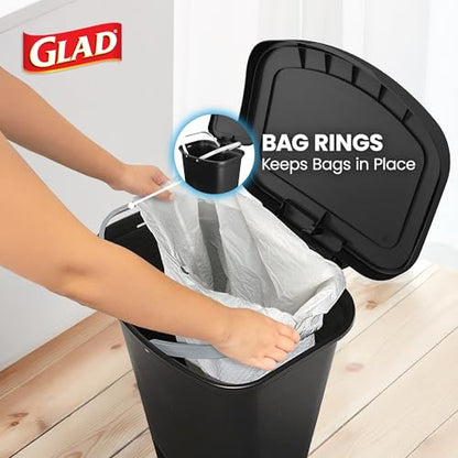 Glad Trash Can with Clorox Odor Protection | Plastic Bin, 13 Gal, Black | Kitchen Waste Bin | Hands Free with Step On Foot Pedal and Garbage Bag Rings