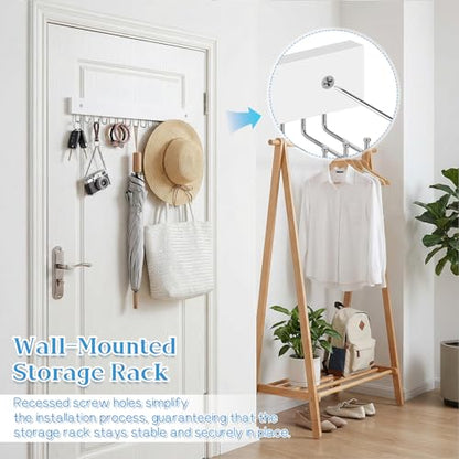 2 Pcs Tie Rack Wall Mounted, Wooden Tie Belt Organizer with 40 Hooks Non Slip 180 Degree Space Saving Hangers with Screws for Ties, Keys, Scarves, Tops, Belt, Bags (White)