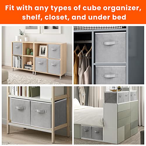 Storage Cubes - 11 Inch Heavy Duty Fabric Closet Bins for Shelves, Cube Organizer - 8 Pack Collapsible Decorative Storage Bins Baskets for Organizing Clothes Blankets Toys (Grey)