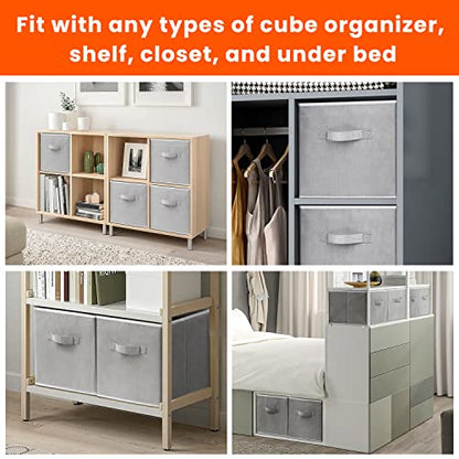 Storage Cubes - 11 Inch Heavy Duty Fabric Closet Bins for Shelves, Cube Organizer - 8 Pack Collapsible Decorative Storage Bins Baskets for Organizing Clothes Blankets Toys (Grey)