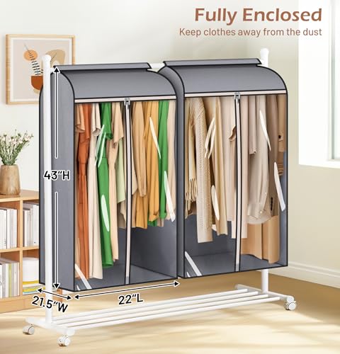 MISSLO 43" Hanging Garment Bags for Hanging Clothes Fully Enclosed Coat Bags for Closet Storage Clothes Cover with Large Clear Window and 3 Zippers (Rack not included), 2 Packs