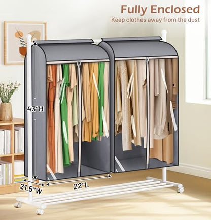MISSLO 43" Hanging Garment Bags for Hanging Clothes Fully Enclosed Coat Bags for Closet Storage Clothes Cover with Large Clear Window and 3 Zippers (Rack not included), 2 Packs