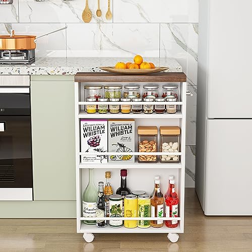 Tribesigns Slim Storage Cart, Rolling Narrow Kitchen Cart on Wheels for Small Place, 4-Tier Slide Out Slim Utility Cart Skinny Laundry Cart with Handle for Kitchen, Bathroom, Laundry
