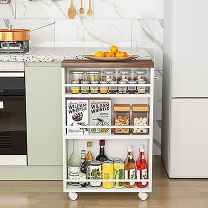 Tribesigns Slim Storage Cart, Rolling Narrow Kitchen Cart on Wheels for Small Place, 4-Tier Slide Out Slim Utility Cart Skinny Laundry Cart with Handle for Kitchen, Bathroom, Laundry