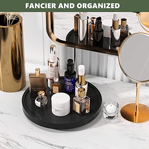 VeyFey Turntable Vanity Tray, 10 Inch Bamboo Countertop Organizer | Perfume Candle Tray for Kitchen Sink, Keep Glass Sponge and Soap, Bathroom Coffee Table Decorative Organizer, Black