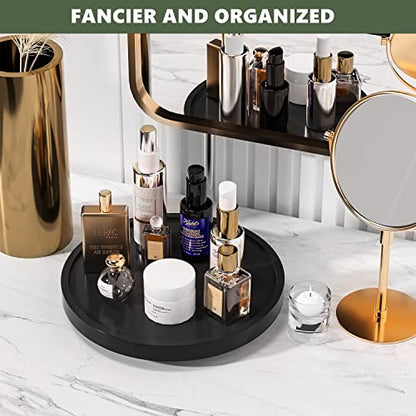 VeyFey Turntable Vanity Tray, 10 Inch Bamboo Countertop Organizer | Perfume Candle Tray for Kitchen Sink, Keep Glass Sponge and Soap, Bathroom Coffee Table Decorative Organizer, Black