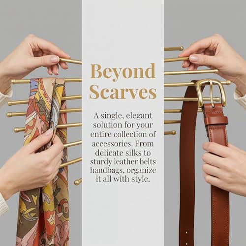 67" Freestanding Spiral Scarf Organizer - 30 Rods Metal Holder, Space Saving Hijab/Belt/Pants Rack for Closet, Clothing Store & Home