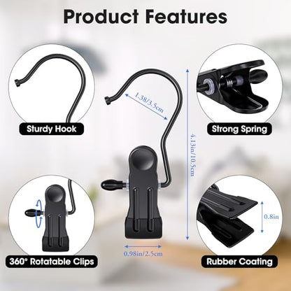 36 Pack Boot Hangers Clips for Closet, Heavy Duty Pants Hangers with Clips | Portable Legging Organizer Laundry Hanging Hooks Clothes Pins for Closet Organizers Towel Socks Hats Jeans Home Travel Black
