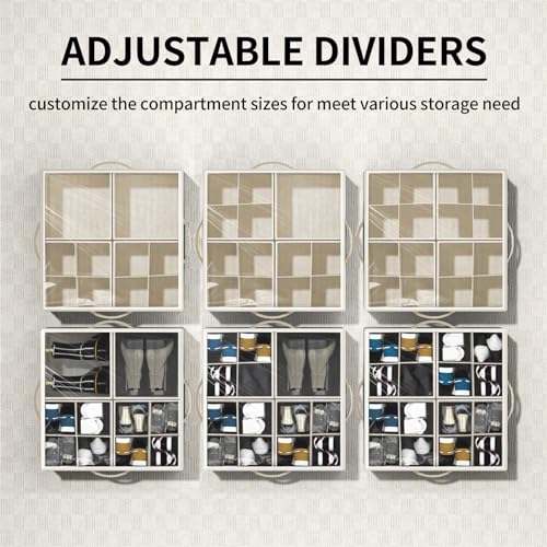 Shoe Organizer for Closet, Foldable Shoe Storage with Adjustable Dividers | Fabric Shoe Storage Organizer Box Bin with Adjustable Dividers and Clear Cover, Fits up to 16-32 Pairs