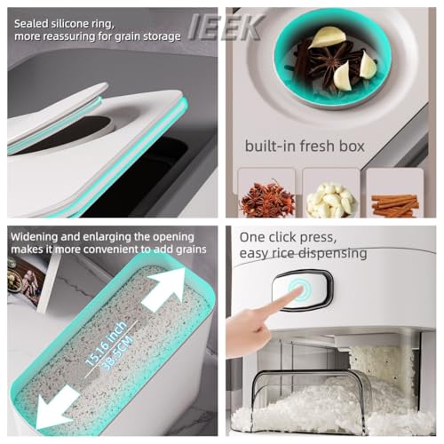 Rice Dispenser 12 Lbs,Large Cereal Dry Food Storage Containers Rice Storage Container Sealed Moisture Proof with Measuring Cup for Kitchen Pantry Household, White and Grey