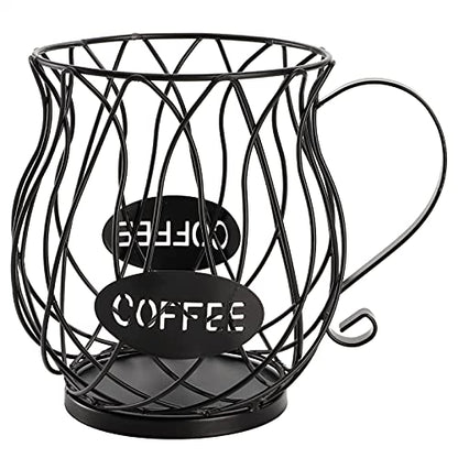 Coffee Pod Holder, Coffee Capsule Basket for Counter Table Bar, Metal Espresso Pod Keeper Storage for Home Cafe Hotel, Black