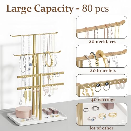 pickpiff Gold Jewelry Organizer: 12.5" Sturdy Stand for 80 Pcs Jewelry