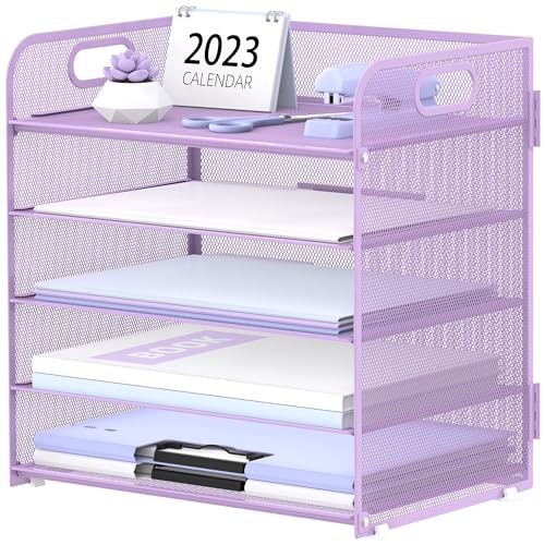 5 Trays Paper Organizer Letter Tray with Handle-Me... (Purple | Metal)