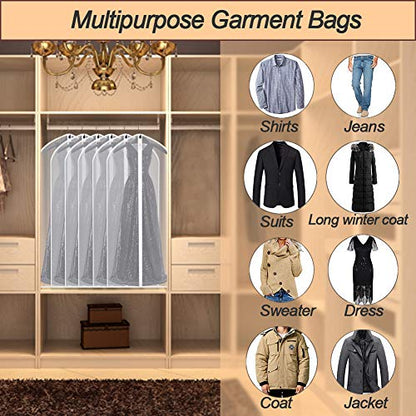 Suit Bags for Closet Storage Garment Bag 24''X40'' Clear Garment Bags for Hanging Clothes (Set of 6) Plastic Waterproof Suit Cover Bag with Zipper for Coats, Jackets, Shirts