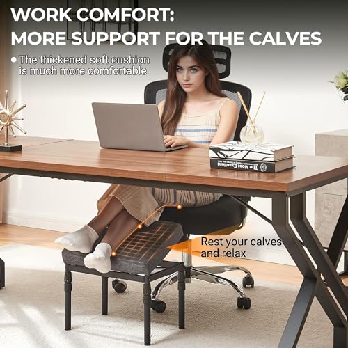 Adjustable Ottoman Pouf Footrest, 60 Degree Tilt, Carbon Gray | 4-Height, 28 Positions, Iron frame, Foam Cushion, 15.74 x 11.81 x 13.34 in, Under Desk, Living room, Home Office