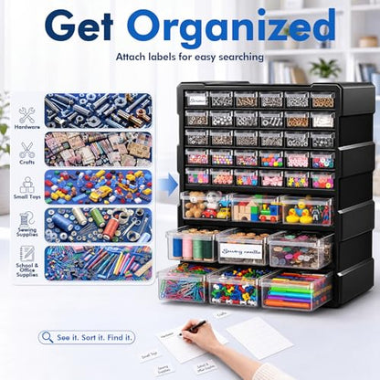 Drawer Organizer for Garage Building Bricks Storage,Thicker Craft Organizers Storage with Dividers Labels for Hardware,Screws,Nuts Bolts,Teacher Toolbox,Charms,Beads,Craft,Scrapbook