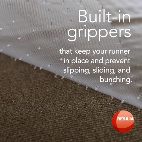 RESILIA Low-Pile Carpet Runner - Non Slip Carpet & Rug Protection, Washable Clear Vinyl Floor Runners, 27 Inches Wide x 25 Feet Long, Made in The USA