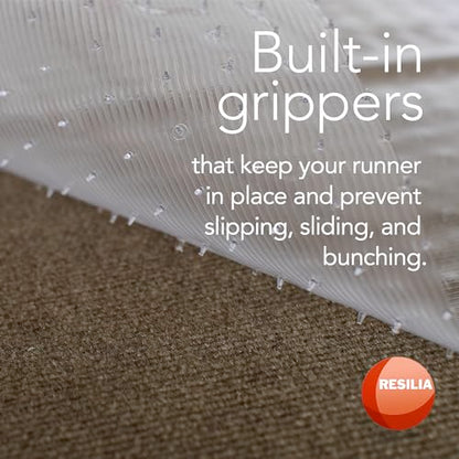 RESILIA Low-Pile Carpet Runner - Non Slip Carpet & Rug Protection, Washable Clear Vinyl Floor Runners, 27 Inches Wide x 25 Feet Long, Made in The USA