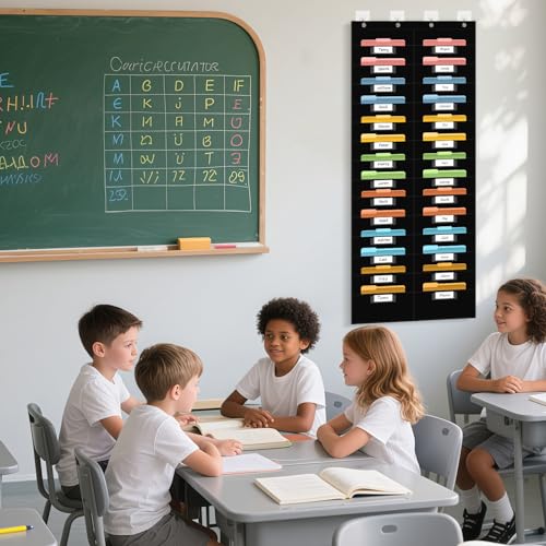 ANCOMEDO 28 Pocket Hanging Wall File Organizer with 28 Name tag Pockets, File Storage Pocket Chart for Classroom and Office Use. Keeps Assignments, Files, Scrapbooks, and Papers Neatly Organized.