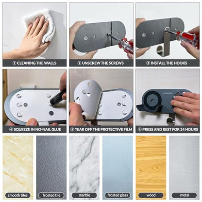 Hair Dryer Holder Wall Mount for All Magnetic High Speed Blow Dryer with Plug Cord Organizer Hook (Aluminum Alloy, Grey)