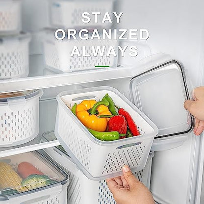 Fruit Storage Containers for Fridge with Removable Colander, Airtight Food Storage Container, Dishwasher Safe Produce Saver for Refrigerator, Keep Berry Fruit Fresh Longer 4 pcs Small Clear