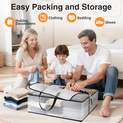 93L Moving Bags, Heavy Duty Clear Storage Bag with Strong Zippers & Handles | Large Foldable Storage Containers for Dorm Moving, Seasonal Clothing Storage, Clothes, Bedding and Blankets, 3 Pack