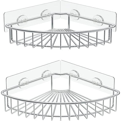 SMARTAKE 2-Pack Corner Shower Caddy, SUS304 Stainless Steel, Silver | Wall Mounted Bathroom Shelf with Adhesive, Storage Organizer for Toilet, Dorm and Kitchen