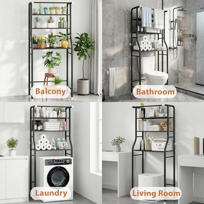 UDEAR 3-Tier Over The Toilet Rack,with Hanging Rod,Tower Shelf,Black | Toilet Towel Rack, Three-layer Iron Plate, Suitable for Bathrooms