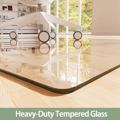 Tempered Glass Chair Mat for Carpet 55"x46", Floor Protector | Ultra Clear Office Chair Mat for Hardwood Floors & Carpets, Heavy Duty 0.2" Scratch-Resistant Surface with Non-Slip Pads
