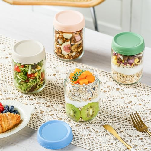 16 Oz Glass Overnight Oats Containers with Lids Chia Pudding Jars