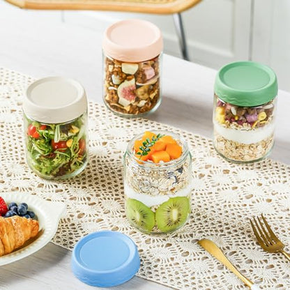 16 Oz Glass Overnight Oats Containers with Lids Chia Pudding Jars