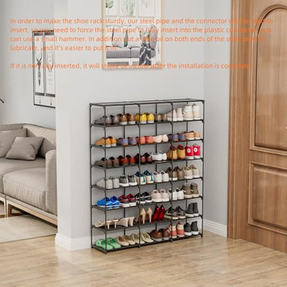 SMILHELTD Large Shoe Rack 3 Row 8 Tier Sneaker Storage Organizer 48 Pairs | Metal Tiered Plastic Shelves Dust-Proof Mats, Space Saving Oganization for Garage Closet, DIY Assembly, 49.2"W x 50.8"H