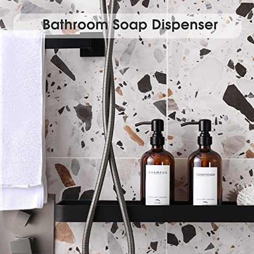 Shampoo Dispenser for Shower, No Drill Dispenser with Pump & Label | Shampoo and Conditioner Dispenser Wall Mount Set of 3, Pet Bottle Shower Soap Dispenser for Home Bathroom, Amber