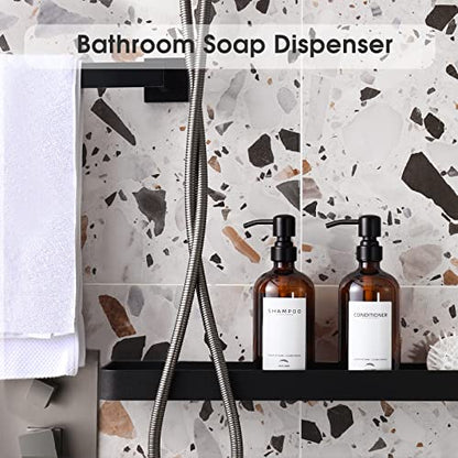 Shampoo Dispenser for Shower, No Drill Dispenser with Pump & Label | Shampoo and Conditioner Dispenser Wall Mount Set of 3, Pet Bottle Shower Soap Dispenser for Home Bathroom, Amber