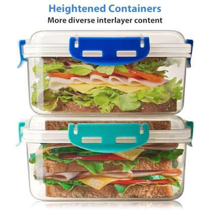 4 PCS Sandwich Containers 100% Airtight BPA-Free Microwave Dishwasher Safe | Kitchen Food Storage Containers with Upgraded Snaps lids, 2 Heightened Food Containers for Lunch Boxes and 2 Normal Version