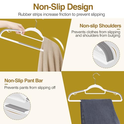 Plastic Hangers 50 Pack, 16.5" Non-Slip Clothes Hangers Heavy Duty | with 360° Swivel Hook, 0.2" Slim Space-Saving Organizers for Coats, Pants, Suits, Shirts, White & Dark Gray