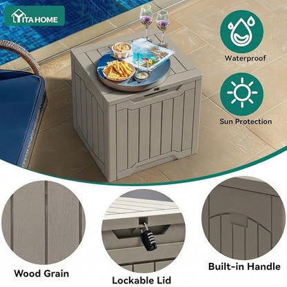 YITAHOME 31 Gallon Outdoor Storage Box | Resin Deck Box and Waterproof Package Delivery Box for Gardening Tools, Pool Supplies, Patio Furniture, Lockable, Taupe