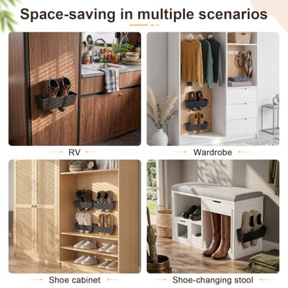 Novabright 8 Pack Wall Mounted Shoes Rack Storage with Sticky Strips Plastic Hanging Shoes Holder Organizer for Entryway Closet Bathroom Door RV Camper Sandals Sneakers Slippers, Black
